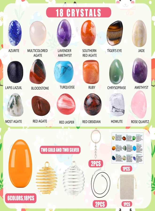 Vellibring Easter Basket Stuffers,18pcs Gemstones Prefilled Easter Eggs Natural Mineral Rocks Crystals with Necklace Rope Keychain Easter Party Favors for Egg Hunt, Educational Present for Boys Girls - Image 2